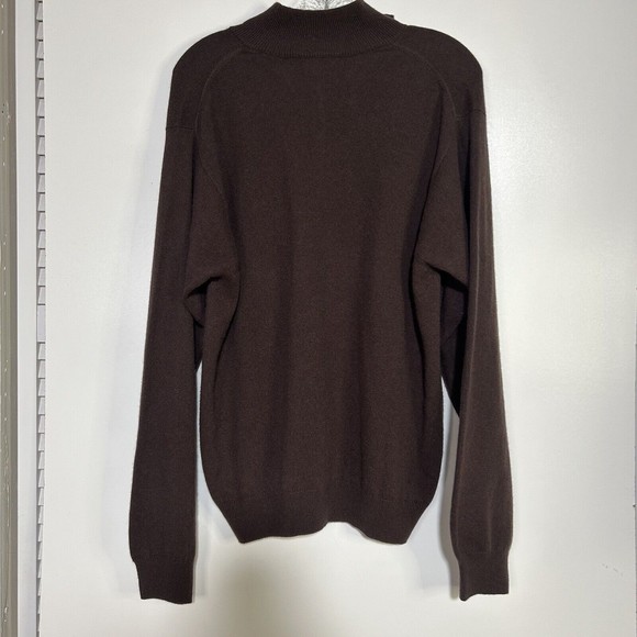 Kinross Men's Size M Brown Tan 100 % Cashmere 1/4  Zip Mock Neck Sweater - Picture 6 of 8